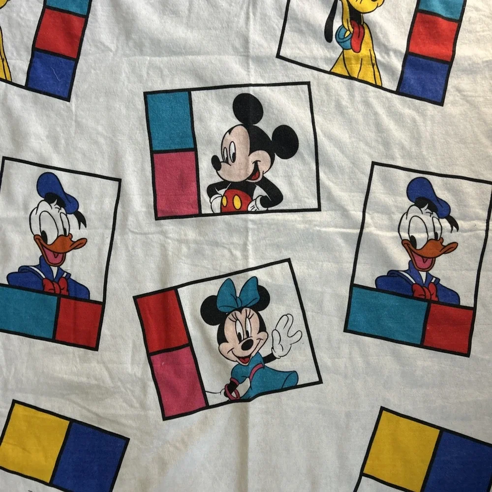 Vintage Disney Mickey Goofy‎ Minnie Donald Color Block Full Blanket 87x69 USA